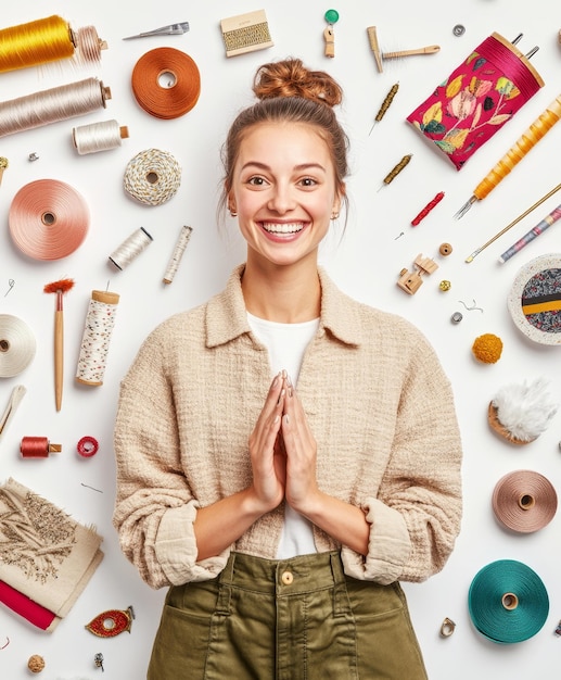 smiling woman holding embroidered hoop